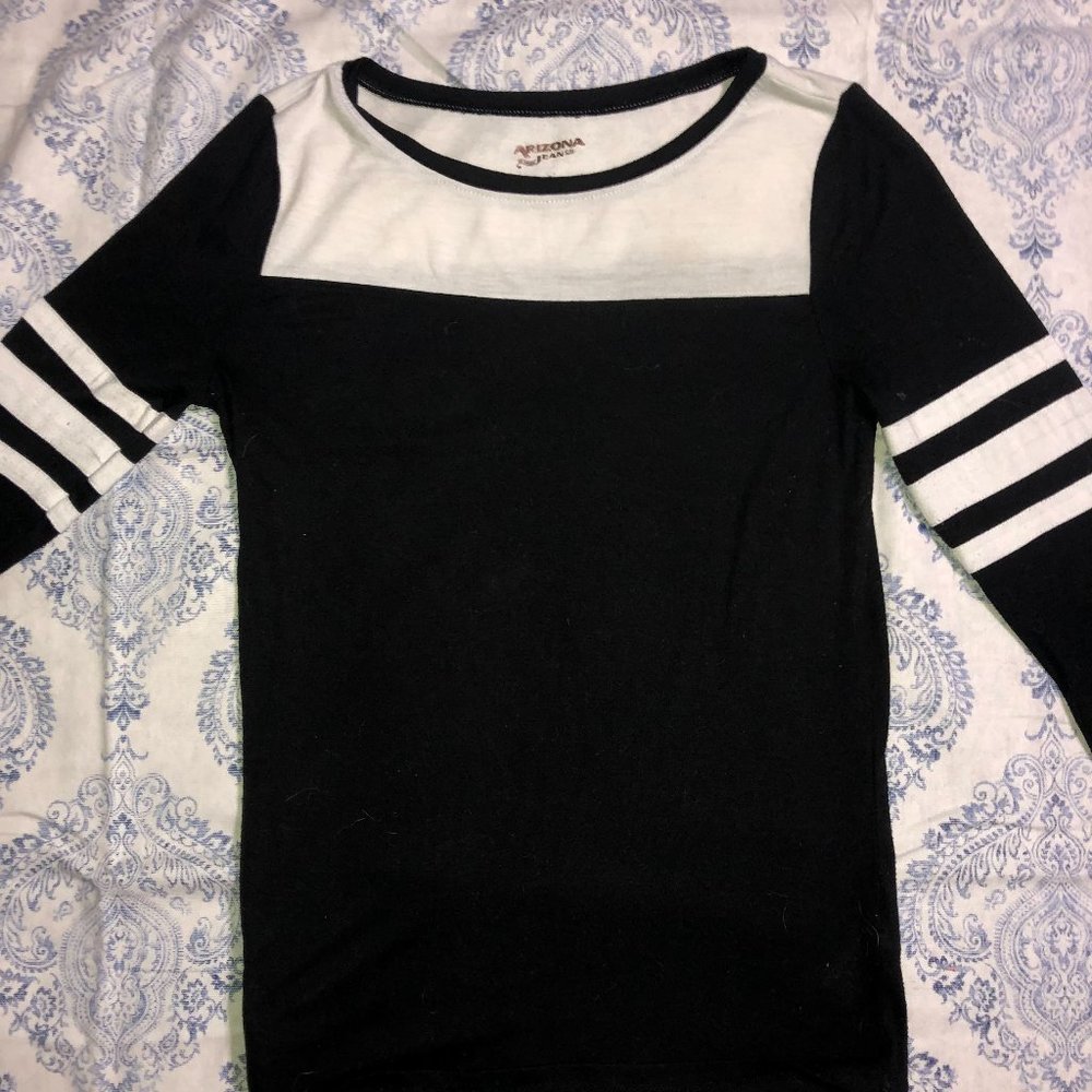 Black and White Striped 3/4 Quarter Length Shirt